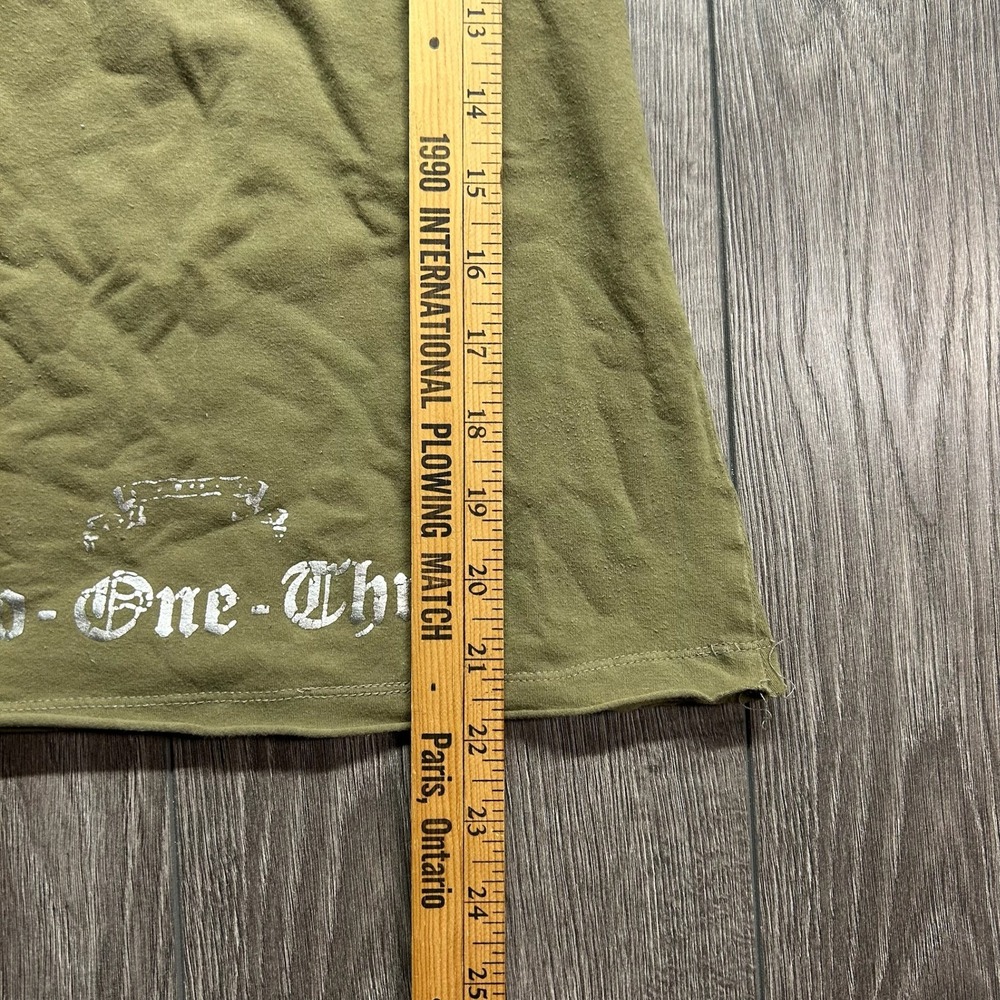 Urban Behavior Y2K XS Olive Green Baby Tee I'm From 213 Silver Foil Gothic Top - Picture 6 of 8